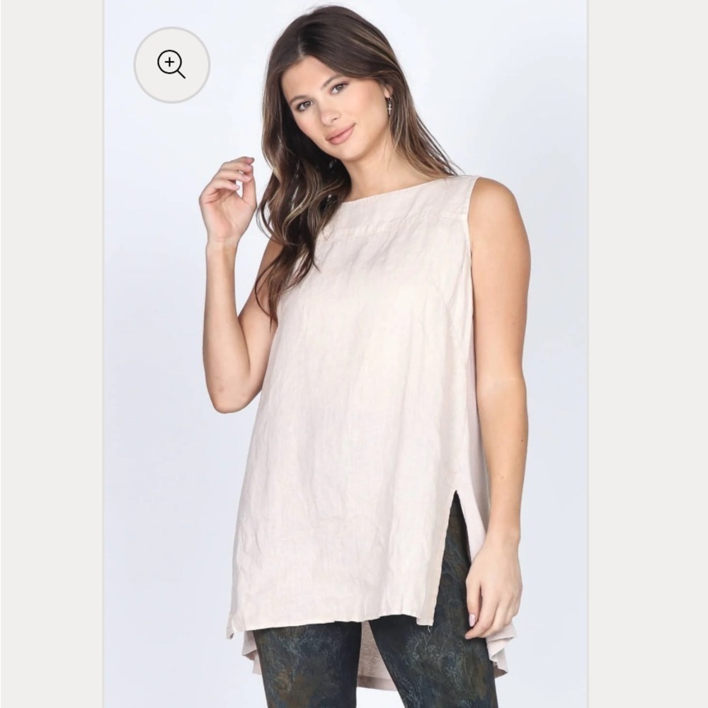 M. Rena Womens Loose Fit Sleeveless‎ Linen Loose Fit Tunic Top Beige Size S